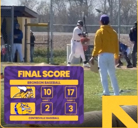 Bronson baseball sweeps DH with Centreville